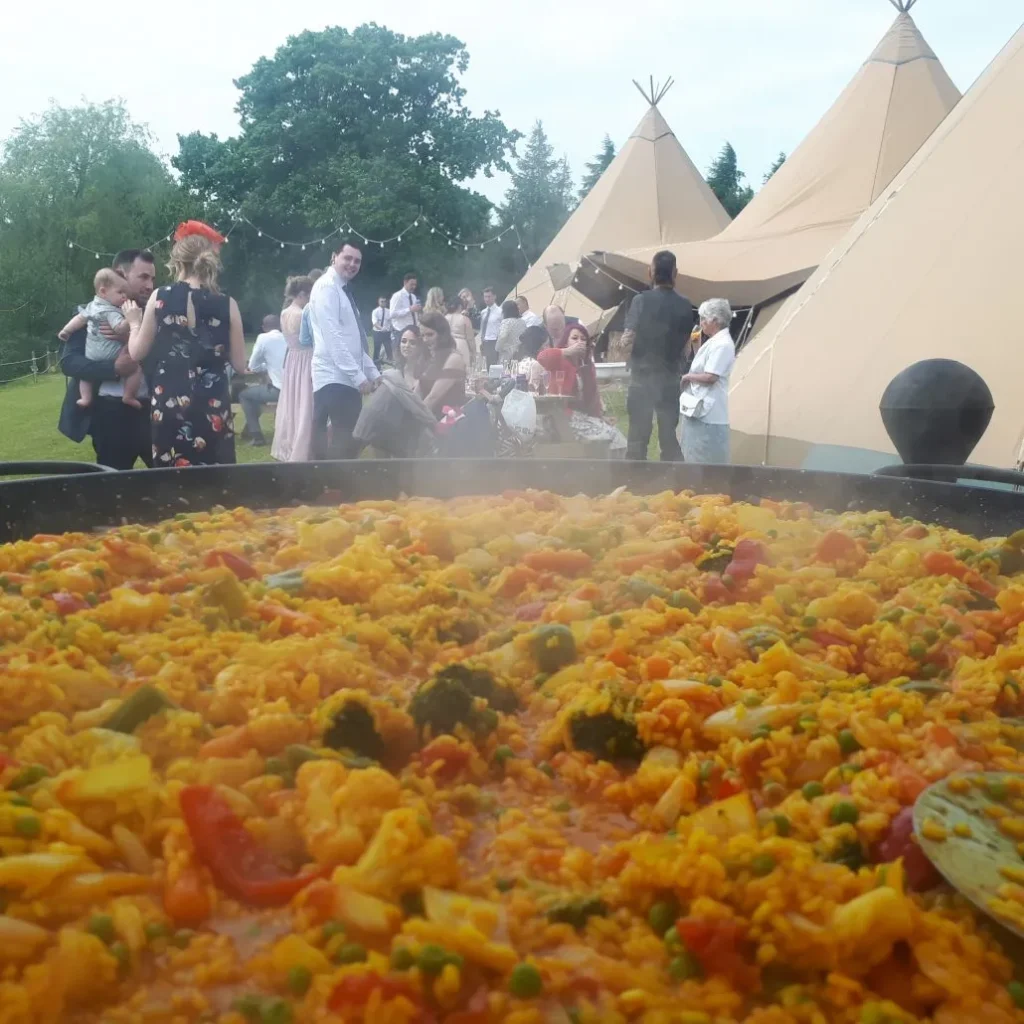 Your Paella being freshly cooked for paella wedding catering