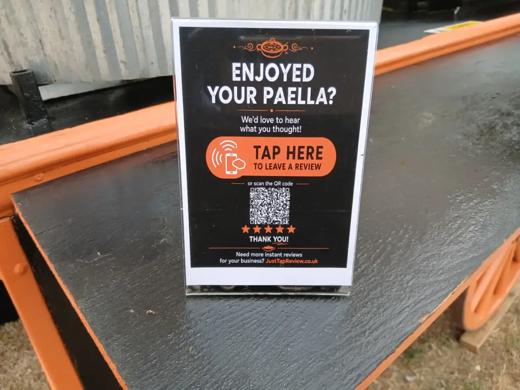 Just Tap Review Google review stand used by Your Paella