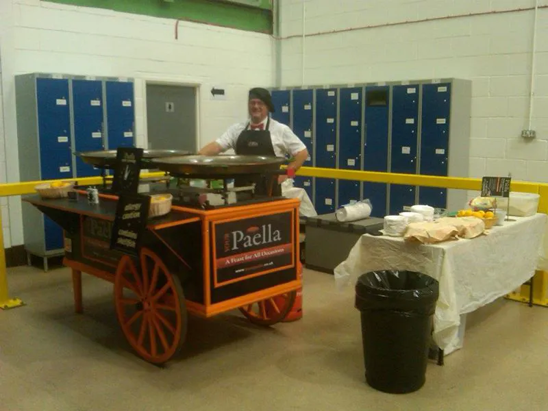Paella catering setup for an office or workplace party