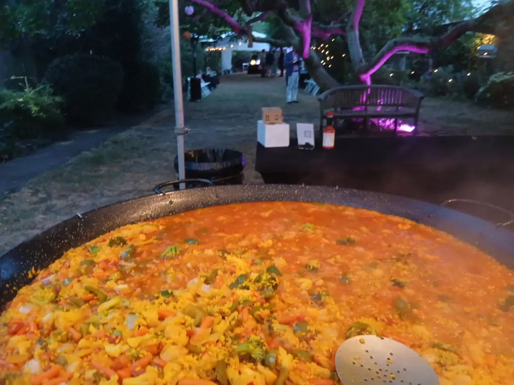 Vegan paella cooking for guests at a birthday party in London